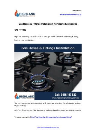 Gas Hoses & Fittings Installation Northcote Melbourne