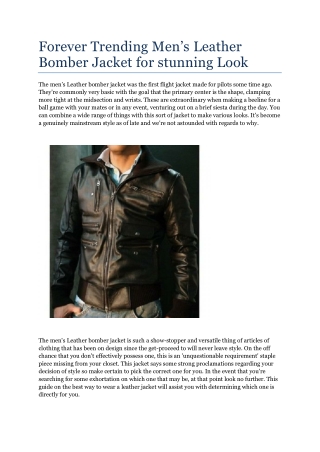 Forever Trending Men’s Leather Bomber Jacket for stunning Look
