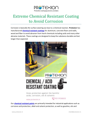 Extreme Chemical Resistant Coating To Avoid Corrosion