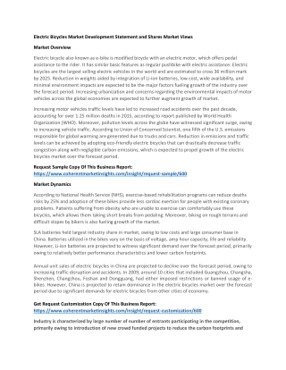 Electric Bicycles Market Development Statement and Shares Market Views