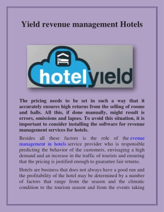 Yield revenue management Hotels