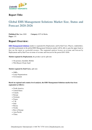 EHS Management Solutions Analysis, Growth Drivers, Trends, and Forecast till 2026