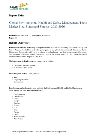 Environmental health and safety management tools analysis, growth drivers, trends, and forecast till 2026