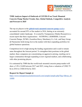 Truck Mounted Concrete Pump Market Opportunities, Future Trends, Industry Expansion Strategies and Global Analysis by Fo