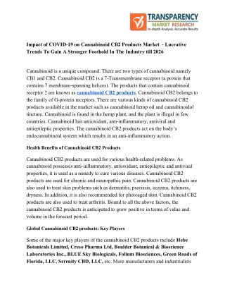Cannabinoid CB2 Products Market: Key Company Profile,  Revenue and Specifications 2026
