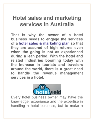 Hotel sales and marketing services in Australia