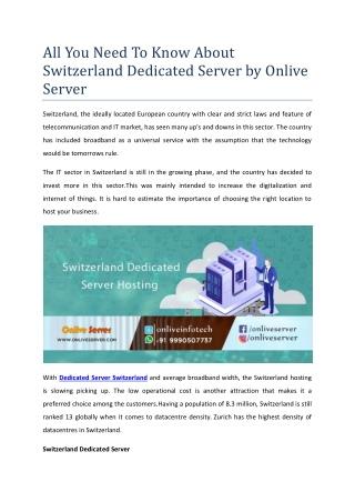 All You Need To Know About Switzerland Dedicated Server by Onlive Server