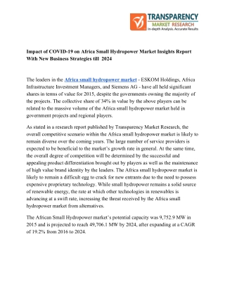 Africa Small Hydropower Market - Business Opportunities & Future Investments to 2024
