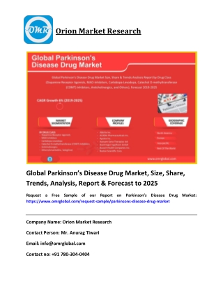 Global Parkinson’s Disease Drug Market Size, Share & Forecast To 2019-2025