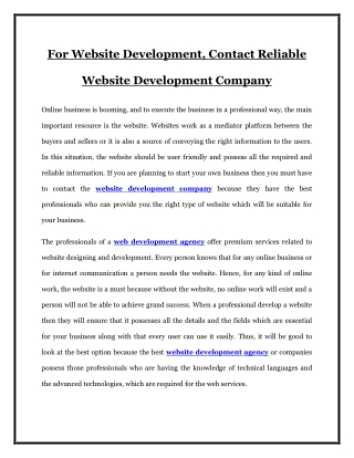 For Website Development, Contact Reliable Website Development Company