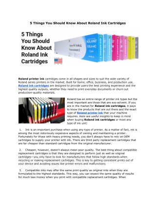 5 Things You Should Know About Roland Ink Cartridges