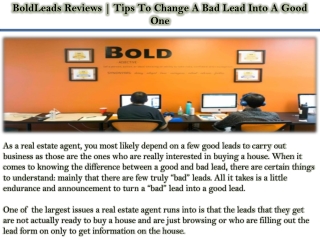 BoldLeads Reviews | Tips To Change A Bad Lead Into A Good One
