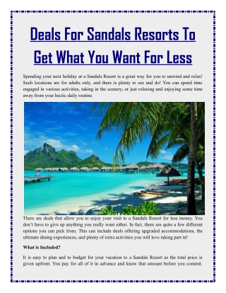 Deals For Sandals Resorts To Get What You Want For Less