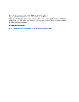 Executive Sous Chef Dubai, Sushi Chef & Pastry Chef Hiring Dubai
