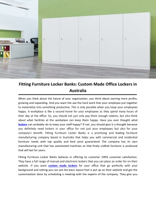 Fitting Furniture Locker Banks: Custom Made Office Lockers in Australia