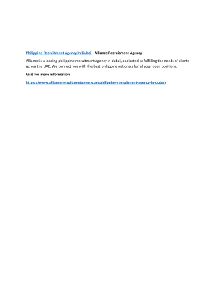 Philippine Recruitment Agency In Dubai - Alliance Recruitment Agency