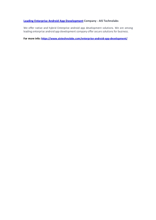 Leading Enterprise Android App Development Company - AIS Technolabs