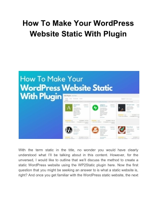 How To Make Your WordPress Website Static With Plugin