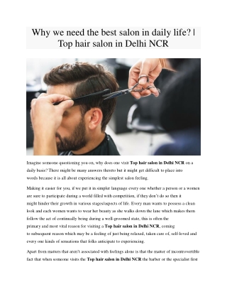 Why we need the best salon in daily life? | Top hair salon in Delhi NCR