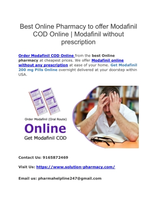 Best Online Pharmacy to Offer Modafinil COD Online