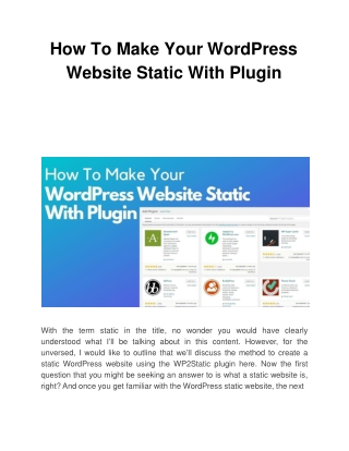 How To Make Your WordPress Website Static With Plugin