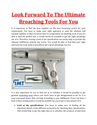 Look Forward To The Ultimate Broaching Tools For You