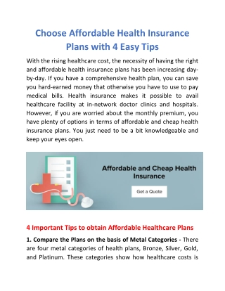 Choose Affordable Health Insurance Plans with 4 Easy Tips