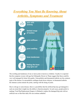 What One Must Be Knowing About Arthritis, Symptoms and Treatment : Check Out