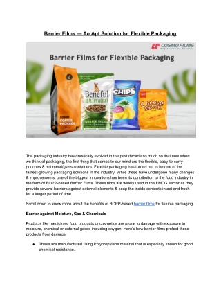 Barrier Films — An Apt Solution for Flexible Packaging