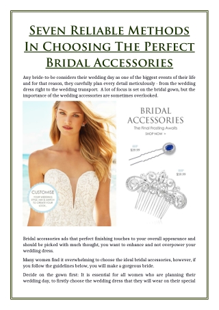 Seven Reliable Methods In Choosing The Perfect Bridal Accessories