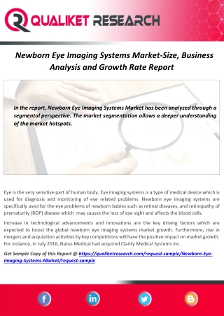 Huge Growth of Newborn Eye Imaging Systems Market Including Top Companies,Size,Share and Regional Analysis