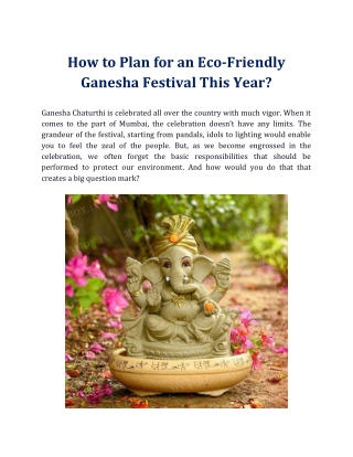 How to Plan for an Eco-Friendly Ganesha Festival This Year?