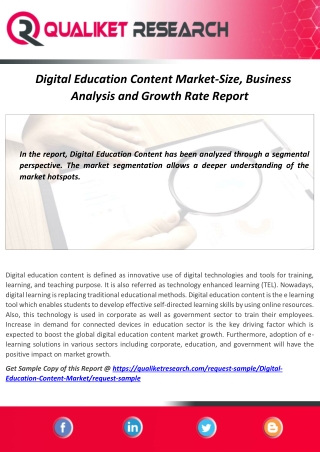 Overview and Segmentation of global Digital Education Content Market 2020-2027