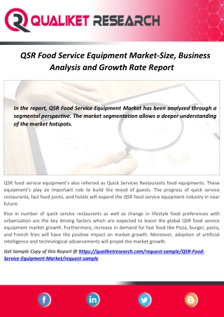QSR Food Service Equipment Market Overview, Industry News, Application,Development Opportunities & Challenges – 2020-202