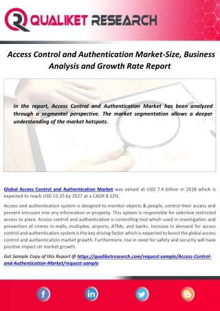 Access Control and Authentication Market Demand,Trend and Advantages Report 2020-2027