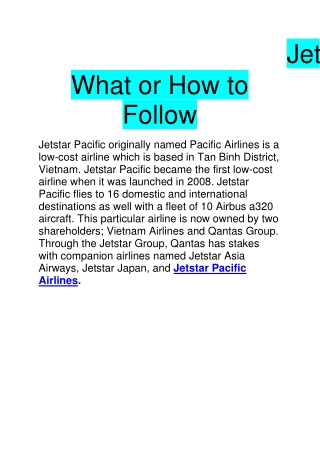 Jetstar Pacific Airlines: What or How to Follow