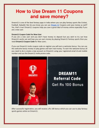 How to Use Dream 11 Coupons and save money?