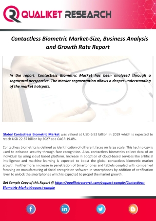 Contactless Biometric Market Size,Share,growth rate,and Trend Analysis 2020-2027