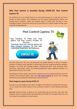 Contact Pest Control Cypress TX for pest control