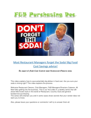 Restaurant Managers and Restaurant Owners Save Food Cost $$$