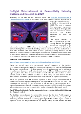 In-flight Entertainment & Connectivity Industry Outlook and Forecast to 2027