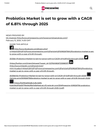 2020 Probiotics Market Size, Share and Trend Analysis Report to 2026