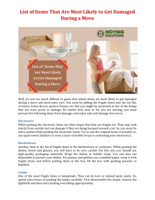 List of Items That Are Most Likely to Get Damaged During a Move