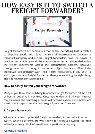 How easy is it to switch a Freight Forwarder?