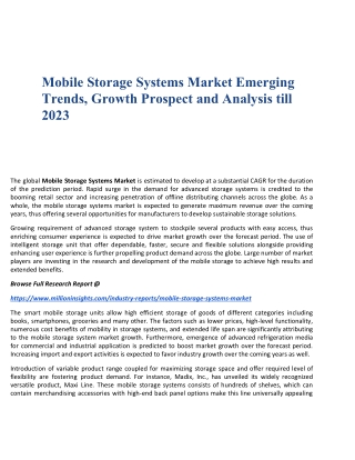 Mobile Storage Systems Market Emerging Trends, Growth Prospect and Analysis till 2023