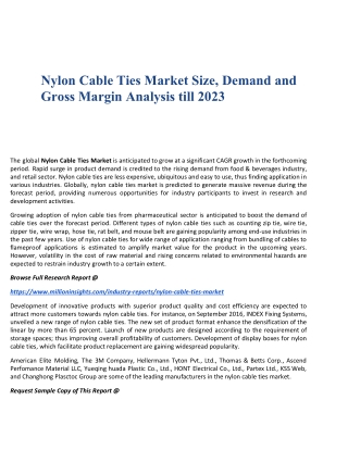 Nylon Cable Ties Market Size, Demand and Gross Margin Analysis till 2023