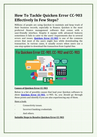 How To Tackle Quicken Error CC-903 Effectively In Few Steps?