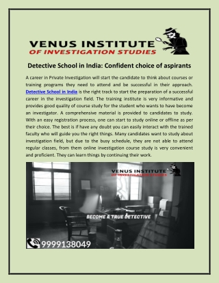 Detective School in India Confident choice of aspirants