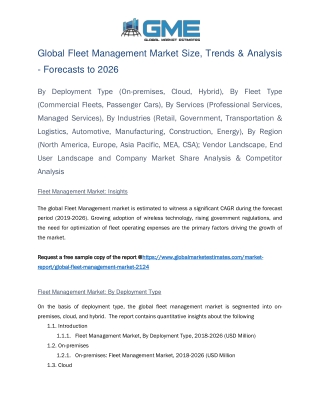 Global Fleet Management Market Size, Trends & Analysis - Forecasts to 2026