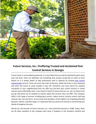 Future Services, Inc.: Proffering Trusted and Acclaimed Pest Control Services in Georgia